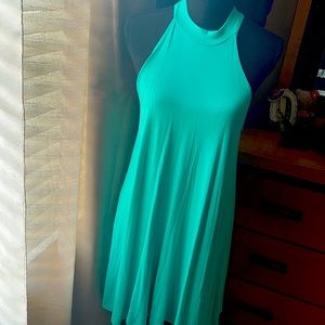 Teal color A-line sleeveless dress